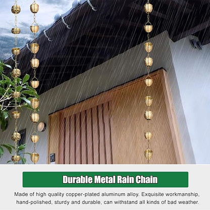 Decorative Rain Chains Waterfall, Hanging Rain Chain Aluminum, Decorative Water Catcher Copper-Plated Cup, Heavy Rain Water Chain for Outside Downspout Gutter, Garden Gift (B 1m/3.3 ft)