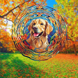 Golden Retriever Wind Spinner Pet Dog Memorial Gifts 3D Aluminum Metal Kinetic Hanging Wind Sculpture Spinners for Yard and Garden Indoor Outdoor Window Garden Decoration 8 Inch (Golden Retriever 1)