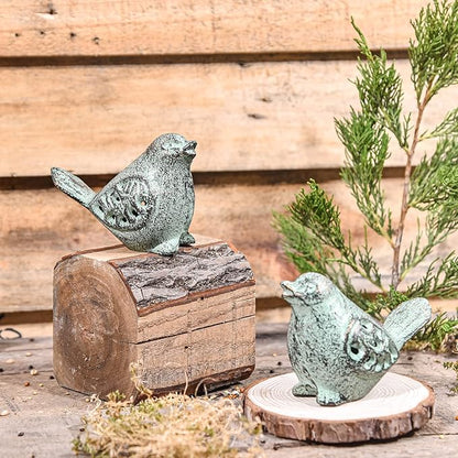 Sungmor Cast Iron Desktop Ornament - Graceful Hollow-Carved Birds Sculpture Home Decoration - Decorative & Lovely Animal Figurine Indoor Outdoor Statues - 2PC Pack & Green Color