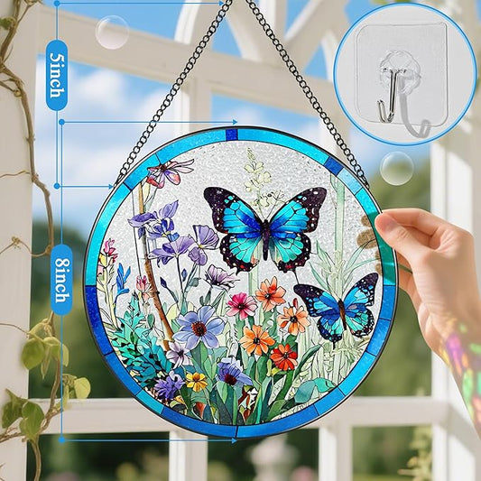 Stained Glass Window Hanging, 8 Inch Butterfly Sun Catchers Indoor Window, Suncatchers for Windows Hanging, Home Decoration and Christmas, Festival, Mother's Day, Birthday, Gifts for Women, Mom