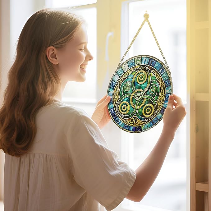 8-Inch Celtic Knot Stained Glass Suncatcher & Ornament – Stained Glass Window Hanging & Decor, Sun Catchers for Windows Indoor, Gift for Women, Gift for Christmas, Housewarming Gifts, Irish Gifts