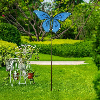 Garden Decor Metal Yard Stakes Spring Lawn Art Decorative Plant Stake Indoor Outdoor Ornaments Decoration for Patio Pathway Backyard (Blue + Green Butterfly)