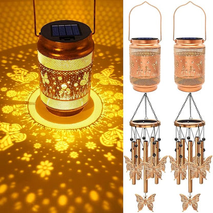 2 Pack Butterfly Solar Wind Chimes for Outside, Gifts for Mothers Day Mom Women Grandma Birthday Memorial Teacher, 32" Windchimes Outdoor Decor Hanging Solar Lantern for Garden Porch Patio Backyard