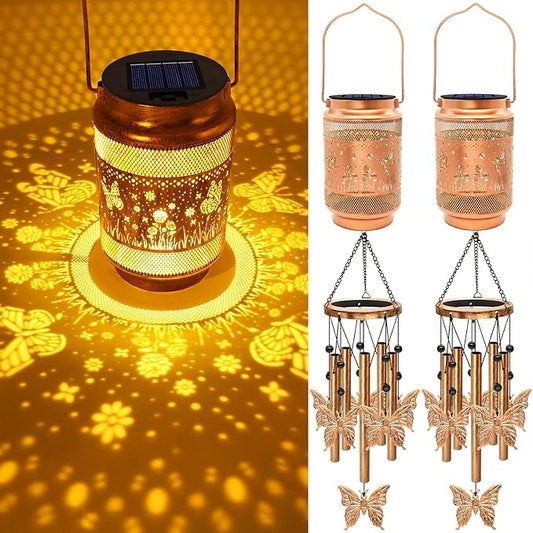 2 Pack Butterfly Solar Wind Chimes for Outside, Gifts for Mothers Day Mom Women Grandma Birthday Memorial Teacher, 32" Windchimes Outdoor Decor Hanging Solar Lantern for Garden Porch Patio Backyard