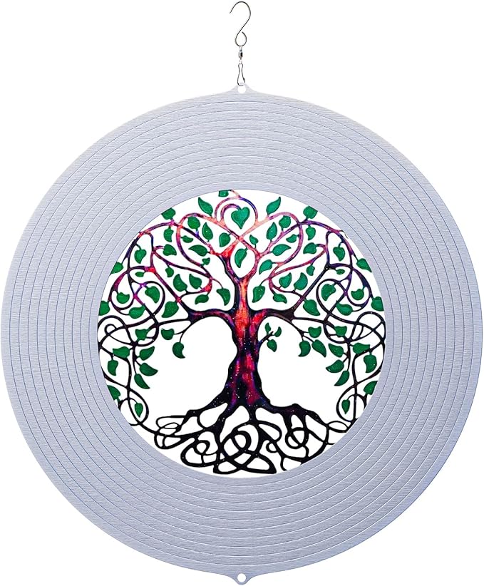 ISEO Tree of Life Wind Spinner for Outdoor, Hanging Decor, Yard Art, Porch and Patio Decorations, Metal, Weather Resistant, 6.5"