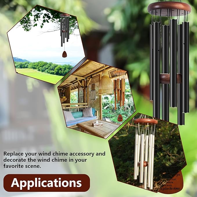 SPNKMJUJ Wind Chime Replacement Parts, 28 PCS Windchime Repair Kit Including Round Top, Clapper, Wind Catcher, 19.6FT Nylon Cord, DIY Wind Chime Supplies, Gift for Grandma
