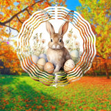Easter Bunny Wind Spinner Easter Day Gifts 3D Metal Kinetic Hanging Wind Sculpture Spinners for Yard and Garden Indoor Outdoor Window Easter Rabbit Yard Art Garden Decoration 8 Inch (Bunny 1)