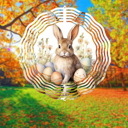 Easter Bunny Wind Spinner Easter Day Gifts 3D Metal Kinetic Hanging Wind Sculpture Spinners for Yard and Garden Indoor Outdoor Window Easter Rabbit Yard Art Garden Decoration 8 Inch (Bunny 1)