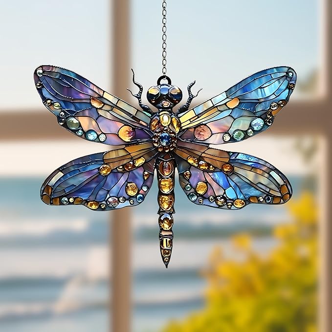 Dragonfly Acrylic Suncatcher, Bohemian Suncatchers for Window Hanging Ornament, Stained Glass Effect Indoor Outdoor Garden Decor for Dragonfly Lovers, Gifts for Mother's Day, Mom, Grandma, Wife, Women