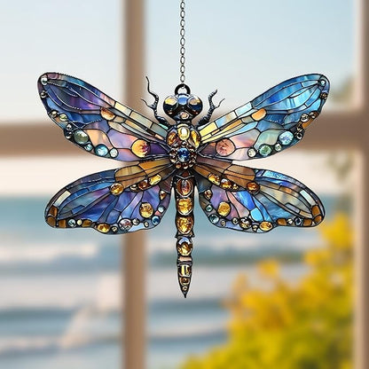 Dragonfly Acrylic Suncatcher, Bohemian Suncatchers for Window Hanging Ornament, Stained Glass Effect Indoor Outdoor Garden Decor for Dragonfly Lovers, Gifts for Mother's Day, Mom, Grandma, Wife, Women