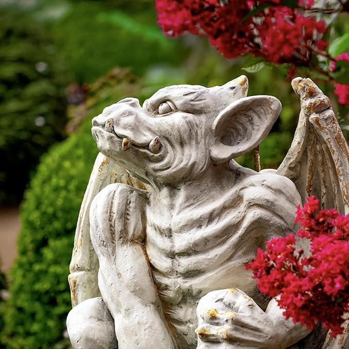 Zaer Ltd. Set of 2 Gothic Gargoyle Garden Statues, 28.4 Inch Tall Outdoor Sculptures (Distressed Gray)