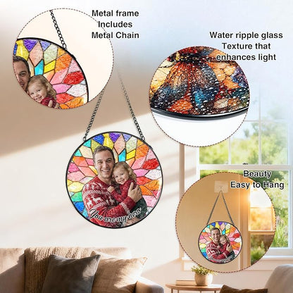 Personalized Mom Stained Glass Windows Hanging, Family Picture Suncatcher Ornament, Custom Photo Gift, Christmas Birthday Grandparents Mom Gifts