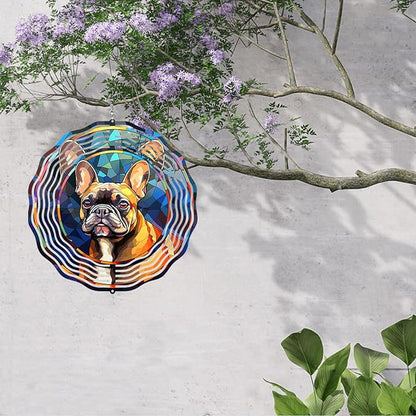 French Bulldog Wind Spinner Pet Dog Memorial Gifts 3D Aluminum Metal Kinetic Hanging Wind Sculpture Spinners for Yard and Garden Indoor Outdoor Window Garden Decoration 8 Inch (French Bulldog 3)
