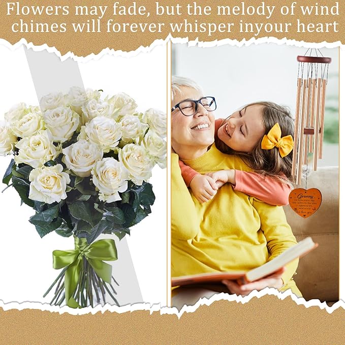Granny Gifts, Grannie Wind Chimes for Outside, Granny Mother's Day Birthday Christmas Thanksgiving Gifts from Grandkids Grandchildren, Grannie Gifts for Grandma, 26Inch with Greeting Card