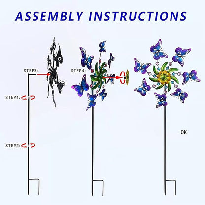 COOZZYHOUR 39" Butterfly Wind Spinner for Yard and Garden Stake,Outdoor Metal Windmill,Single Direction Wind Sculptures, Kinetic Windmills for Garden Decorations.