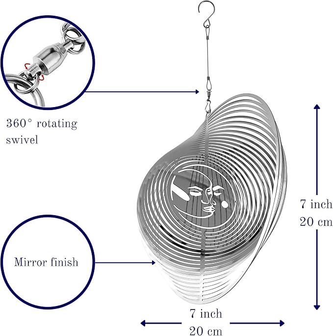 Wind Spinner Metal Garden Spinners Outdoor Garden Art for Backyard Outdoor Hanging Decor and Spinners for Yard and Garden Ornaments 3D Shape (Silver Sun & Moon)