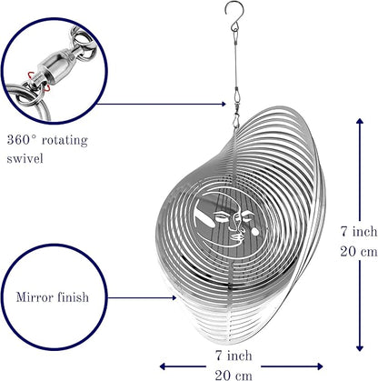 Wind Spinner Metal Garden Spinners Outdoor Garden Art for Backyard Outdoor Hanging Decor and Spinners for Yard and Garden Ornaments 3D Shape (Silver Sun & Moon)
