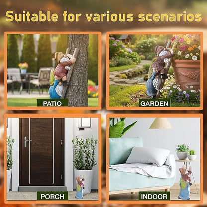 Garden Gnome Statue, Funny Resin Dwarf Sculpture for Lawn Patio Climbing Tree Decor Outdoor (Gnome-A)