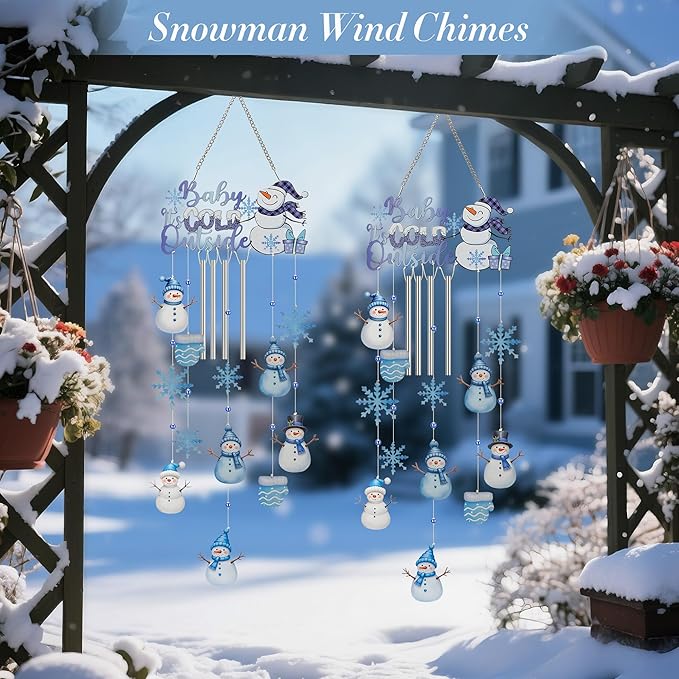 Christmas Snowman Metal Wind Chimes for Outside with S Hook and Snowflake 4 Tubes Metal Windchimes 37.4 Inch Indoor Outdoor Hanging Decoration Wind Chime for Home,Patio,Birthday Gifts Memorial Gift