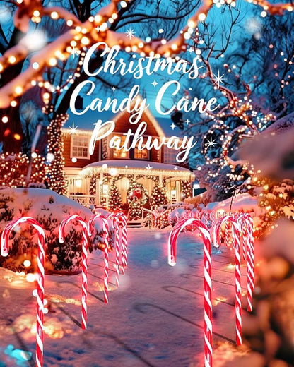 COOLWUFAN 12 Pack Christmas Candy Cane Pathway Markers, 17'' Christmas Outdoor Decorations Pathway Lights with 60 Warm Lights for Indoor and Outdoor Xmas Holiday Party Patio Yard Decor