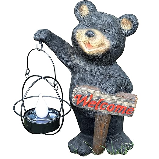 VP Home | Welcome Sign Bear Solar Powered LED - Garden Statue Decor - Outdoor Bear Figurines - Garden Light - Front Yard Decor - Funny Figurine Decor for Outside House, Patio, Yard, and Lawn
