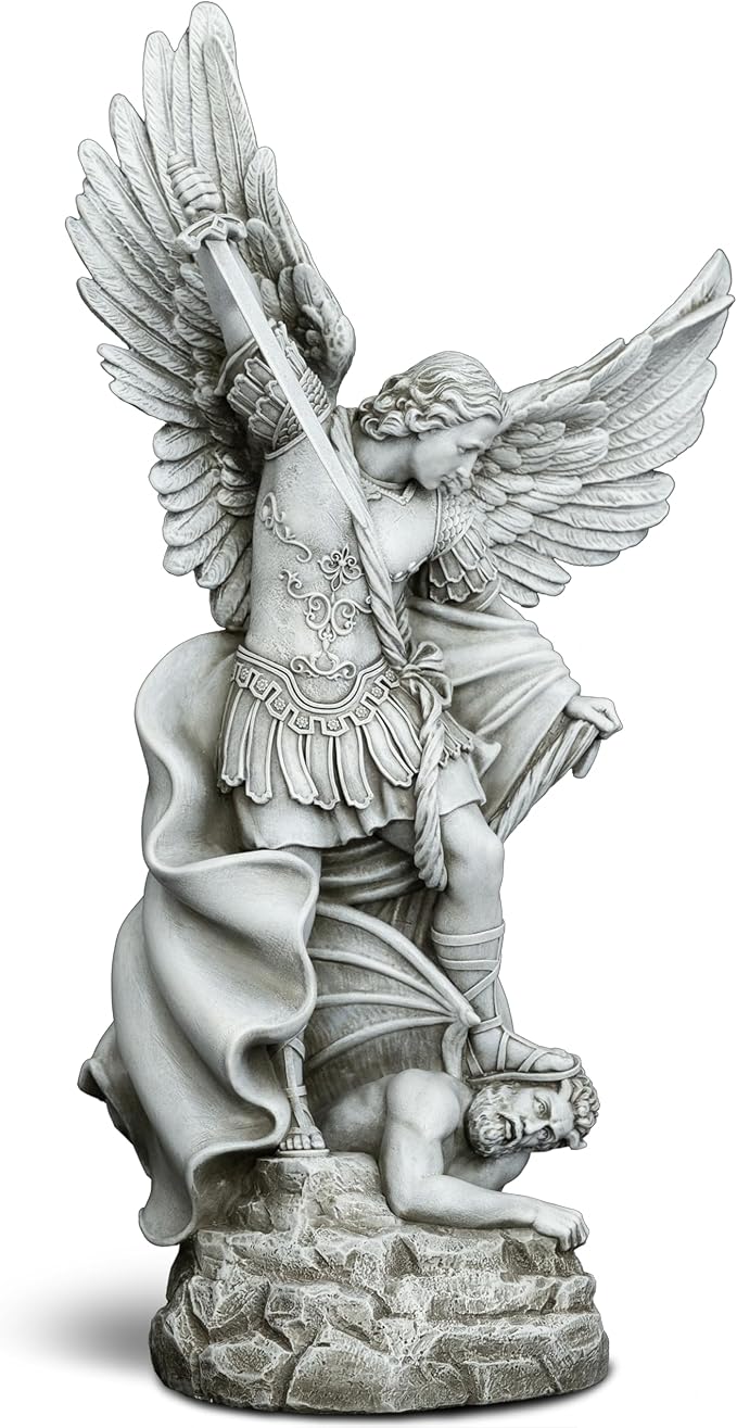 DevotedWalls 20.5" Large Saint Michael Statue Outdoor,Michael the Archangel Slaying Satan,Large Garden Religious Sculpture,San Miguel Arcangel Defender for Porch,Patio or Church Entryway