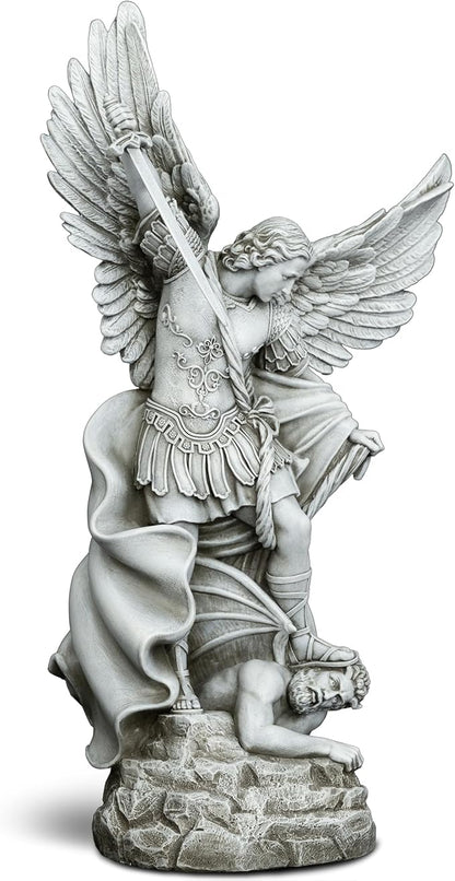 DevotedWalls 20.5" Large Saint Michael Statue Outdoor,Michael the Archangel Slaying Satan,Large Garden Religious Sculpture,San Miguel Arcangel Defender for Porch,Patio or Church Entryway