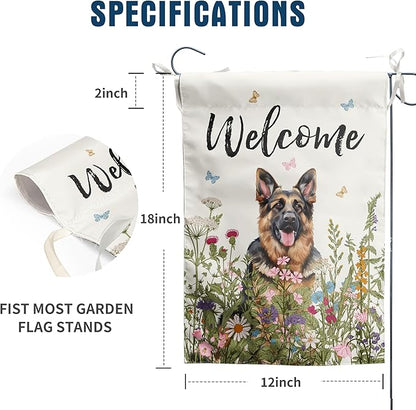 Spring Summer Garden Flag Floral German Shepherd Yard Flag Flower Dog Garden Flags for Outside Small Outdoor Welcome Flags 12x18 Double Sided