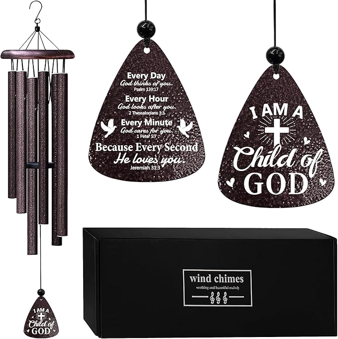 ZANIION Christian Gifts for Women Wind Chime 32" - I AM A Child of GOD Present - Birthday, Inspirational, Catholic, Religious, Christ, Spiritual, and Baptism Confirmation Gift for Girls Wind Bell