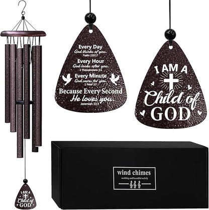 ZANIION Christian Gifts for Women Wind Chime 32" - I AM A Child of GOD Present - Birthday, Inspirational, Catholic, Religious, Christ, Spiritual, and Baptism Confirmation Gift for Girls Wind Bell