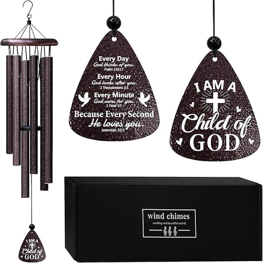 ZANIION Christian Gifts for Women Wind Chime 32" - I AM A Child of GOD Present - Birthday, Inspirational, Catholic, Religious, Christ, Spiritual, and Baptism Confirmation Gift for Girls Wind Bell