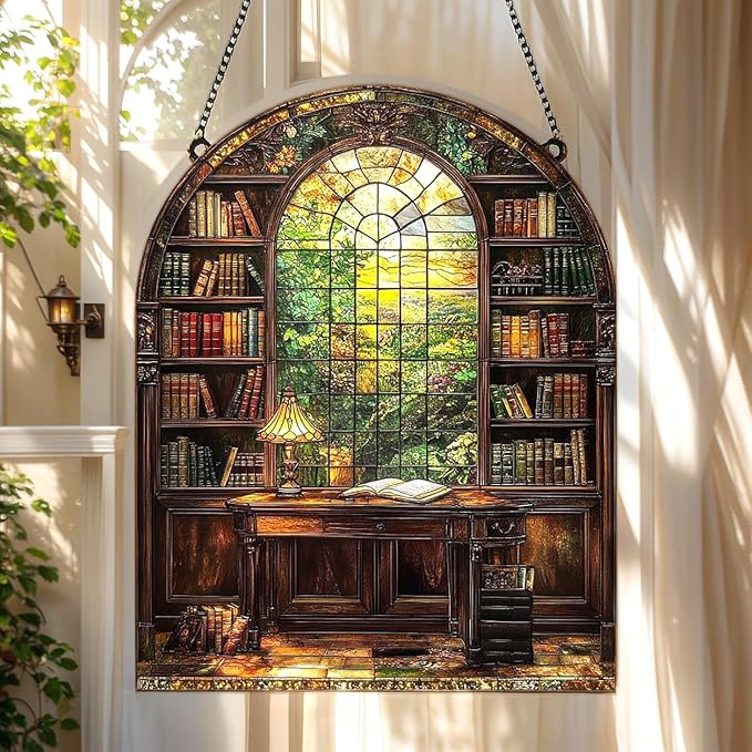 Window Bookshelf Acrylic Suncatcher, Bookish Suncatchers for Window Hanging Ornament, Art Garden Decor for Book Lover Reader Bookworm, Gifts for Mother's Day, Mom, Grandma, Wife, Women, Nana