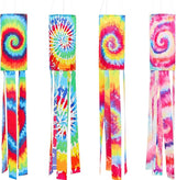 Moukeren 4 Pieces Tie Dye Windsock Flag Rainbow Color Tails Design Rainbow Windsock Flag Outdoor Hanging Decoration for Home Yard Garden Balcony Decoration(40 Inch)