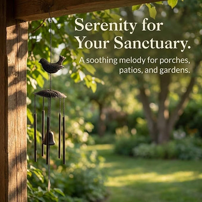 Anderson's Bird Wind Chimes, Antique Metal Outdoor Decor for Garden, Patio, Porch, or Memorial Gift, 33" Soothing Sound, No Assembly, Faux Patina Finish, Great for Relaxation & Meditation