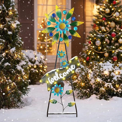 TERESA'S COLLECTIONS Hummingbird Garden Solar Stake, Wind Spinner Yard Art Sign for Outdoor Decor, Metal Purple Floral Windmill Decorative Garden Stake for Lawn Ornaments, Gifts for Mom, 36''