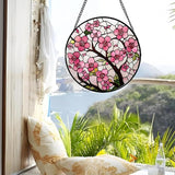Stained Glass Window Hanging - Cherry Blossoms Birth Flower Suncatcher for Door Garden Patio Sun Catchers Decor Christmas Mother's Day Birthday Gifts for Women Mom Nana Friend Wife 9.8 in