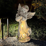 Solar Angel Statue for Outdoor Garden Decor, 10.6 INCH Outside Angel Sprinkles Water Sculptures Ornaments for Balcony, Garden, Patio, Yard, Lawn, Birthday Gifts for Women Mom Grandma