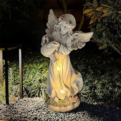 Solar Angel Statue for Outdoor Garden Decor, 10.6 INCH Outside Angel Sprinkles Water Sculptures Ornaments for Balcony, Garden, Patio, Yard, Lawn, Birthday Gifts for Women Mom Grandma
