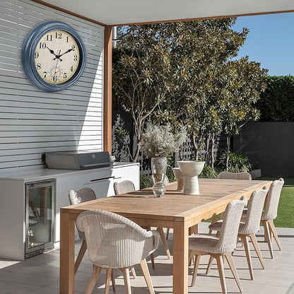 Outdoor Clocks Waterproof with Thermometer Rustic Coastal Wall Clock Decor for Patio Pool Garden(12 Inch,Blue)