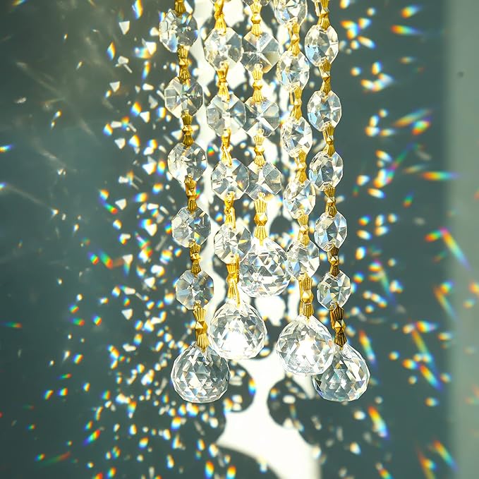10pcs Crystal Garland Strands Hanging Glass Chandelier Beads Chains Glass 20mm Balls Prisms with Beads Pendants Crystal Chandelier Parts Replacements Christmas Party Garden Decoration