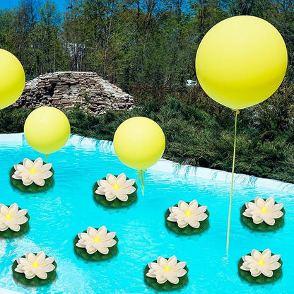 LACGO 24 PCS Waterproof Floating Lotus Lights - 5 Inch Floating Pool Flowers Battery Operated Water Activated Warm White Pool Flower Lights Wedding Anniversary Garden Decoration