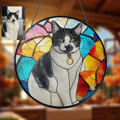 Custom Cat Portrait Art Suncatcher, Personalized Pet Portrait, Hanging Stained Glass Cat Memorial, Custom Memorial Gifts for Loss of Pet, Remembrance Gift for Lover,Sympathy Gift Dog Mom Indoor Decor