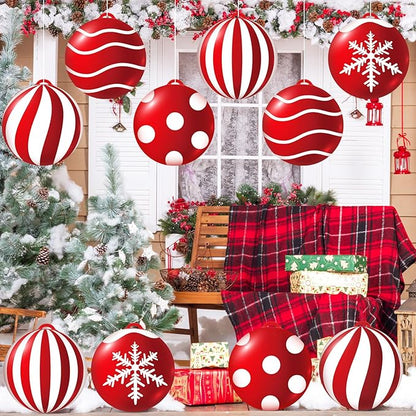 Jetec 10 Pcs Christmas Inflatable Balls Decorations 9 Inch PVC Inflatable Balls Winter Snowman Hanging Ornaments for Outdoor Garden Tree Party(Xmas Ball)