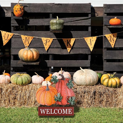 YEAHOME Fall Decorations for Home Outdoor, 22" Decorative Garden Stakes with 2 Pack Pumpkin Welcome Sign Fall Decor, Metal Yard Sign for Outside Garden Yard Lawn Patio Backyard Porch Decorations
