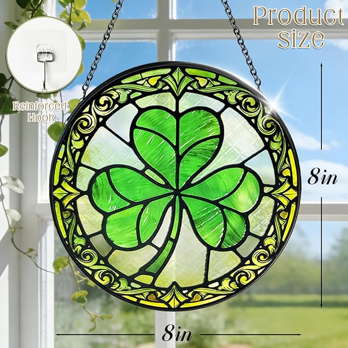 Stained Glass Sun Catchers Indoor Window, Trifolium Suncatchers for Windows Hanging, Mother's Day Birthday Gifts for Women Men Mom Nana 8 in