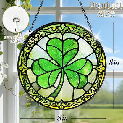 Stained Glass Sun Catchers Indoor Window, Trifolium Suncatchers for Windows Hanging, Mother's Day Birthday Gifts for Women Men Mom Nana 8 in