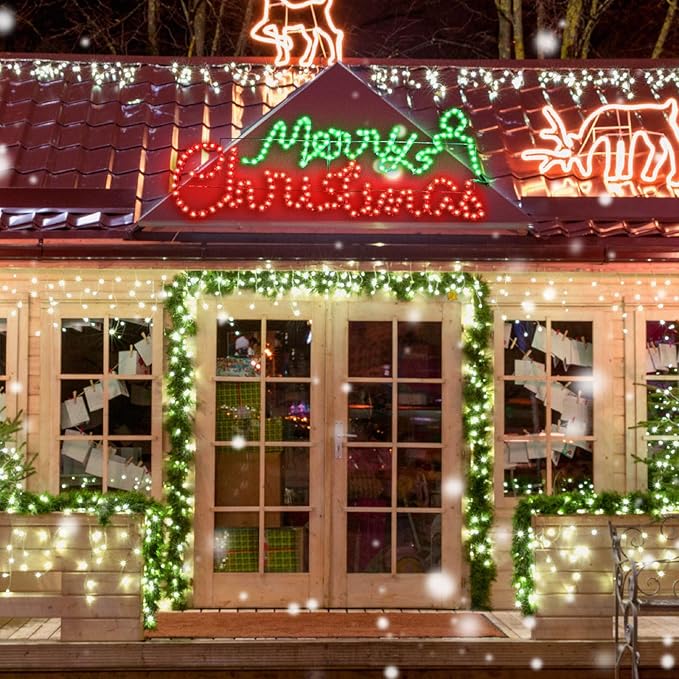 ROCEEI Large LED Merry Christmas Neon Motif Bright Red and Green Outdoor LEDs Christmas Decoration for Outdoor Home Party Wall Hanging Holiday (Colorful, Letter)
