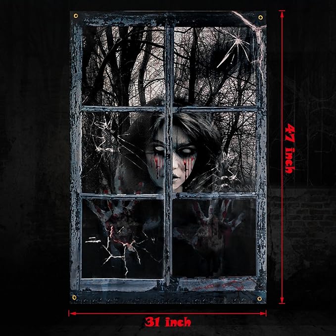 Halloween Window Decorations Spooky Blood Ghost- Halloween Party Hanging Decor, Curtains & Cover for Outdoor Indoor Door Yard Porch Wall Holiday, 32" x 47"