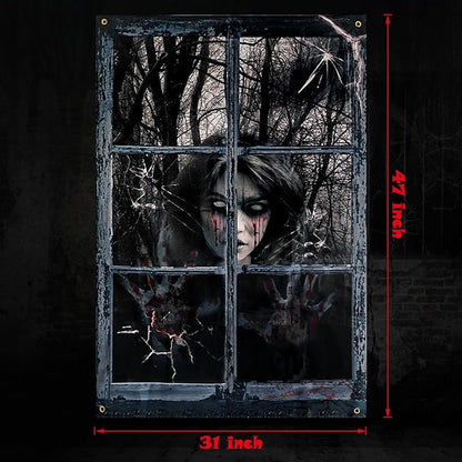 Halloween Window Decorations Spooky Blood Ghost- Halloween Party Hanging Decor, Curtains & Cover for Outdoor Indoor Door Yard Porch Wall Holiday, 32" x 47"