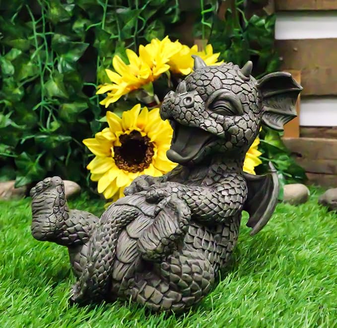 Ebros Whimsical L.O.L Soul Garden Laughing Out Loud Dragon Statue 7.75" Tall Faux Stone Resin Finish Hilarious LOL Fantasy Animated Dragons Welcome Guest Greeter Decor Figurine